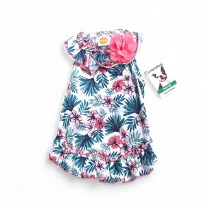 Tropical Floral Dog Dress - Pink and Blue - Size Medium - NEW